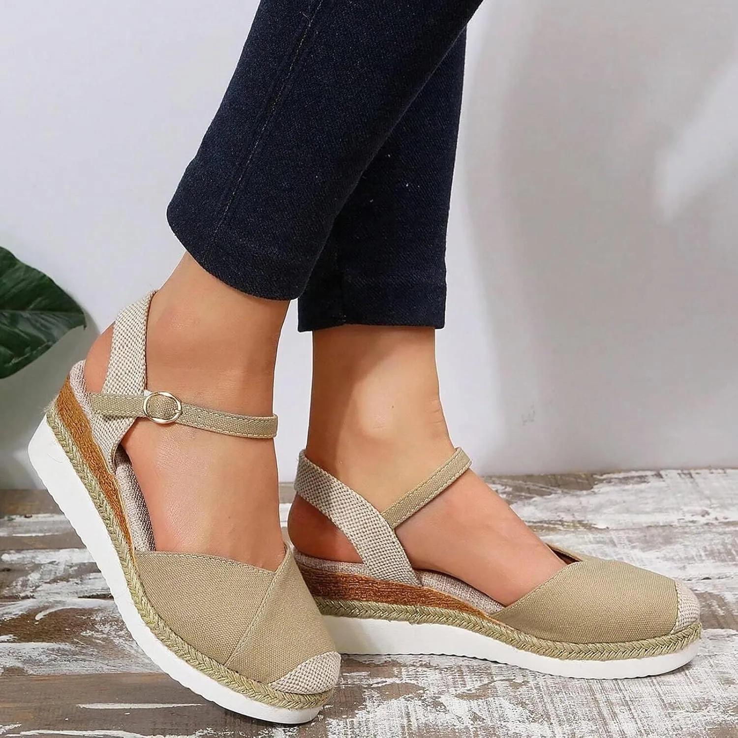 Orthopedic Shoes for Women Closed Toe Platform Heels Sandals Summer Dressy Flats Ankle Strap Espadrilles Wedge Sandal Adjustable Buckle Flat Shoe Boho Beach Slippers Comfortable Walking Outdoor Shoe