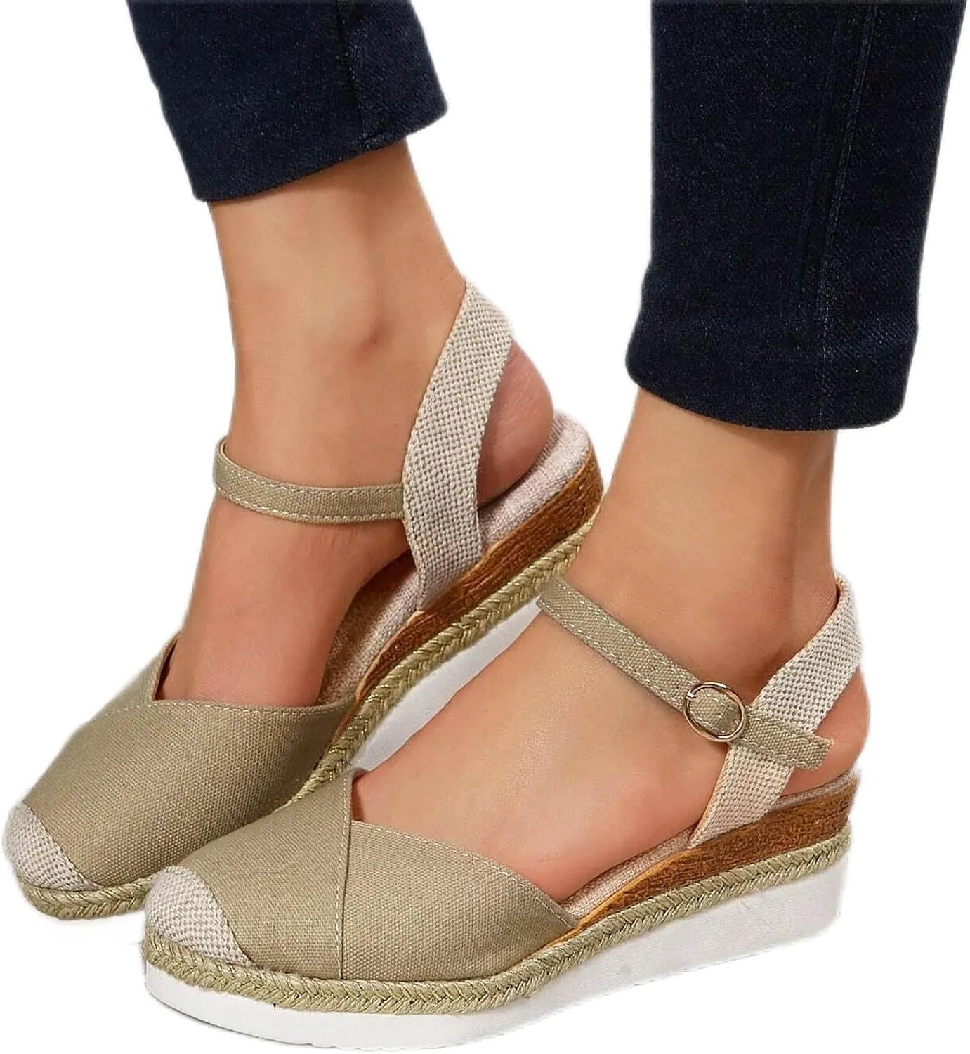 Orthopedic Shoes for Women Closed Toe Platform Heels Sandals Summer Dressy Flats Ankle Strap Espadrilles Wedge Sandal Adjustable Buckle Flat Shoe Boho Beach Slippers Comfortable Walking Outdoor Shoe