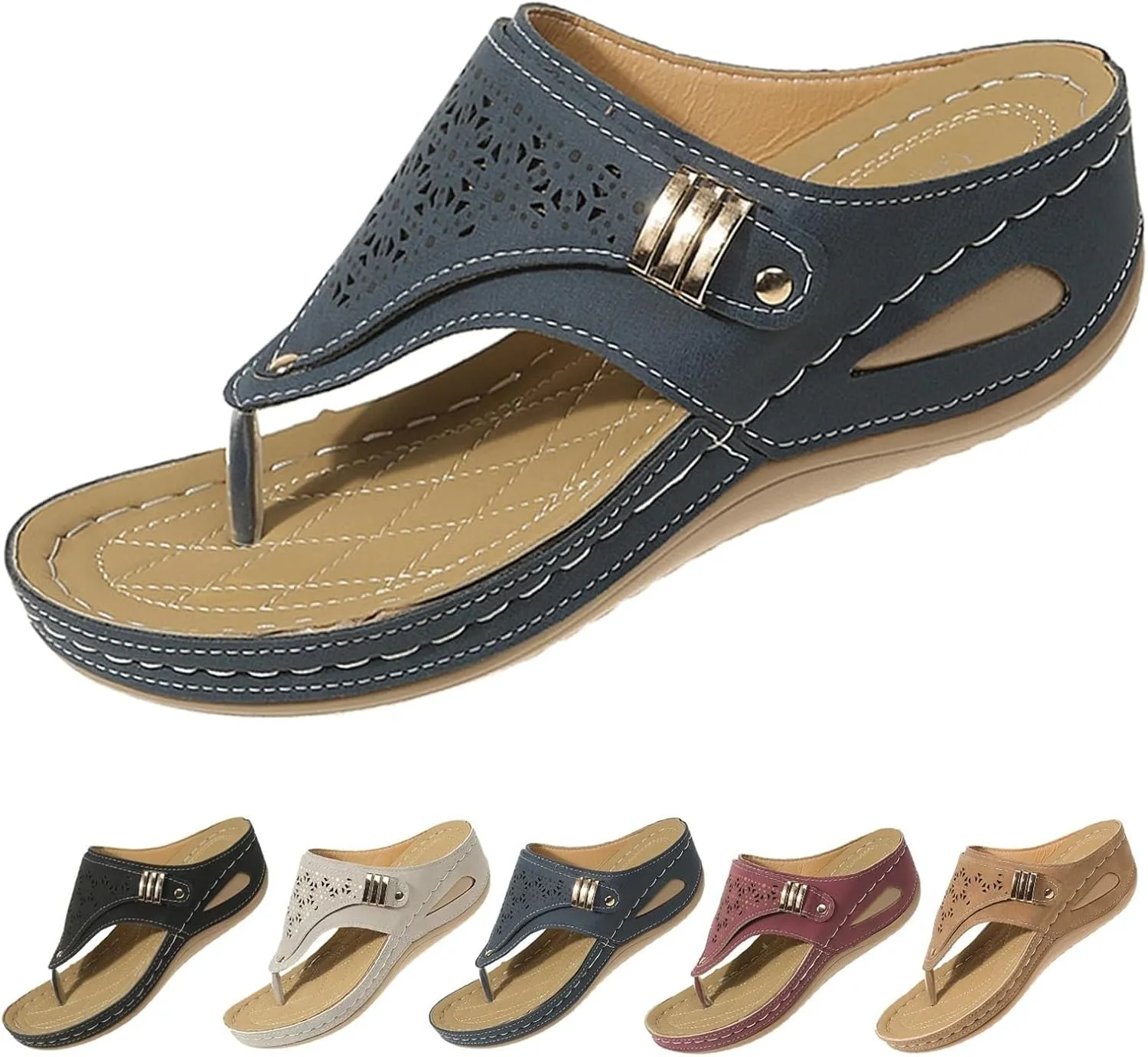 Orthopedic Wedge Flip Flops Women Summer Dressy Flat Open Toe Platform Sandals with Arch Support Silppers Comfortable Slip on Sandals Beach Sandals Dress Shoes Vacation Slippers