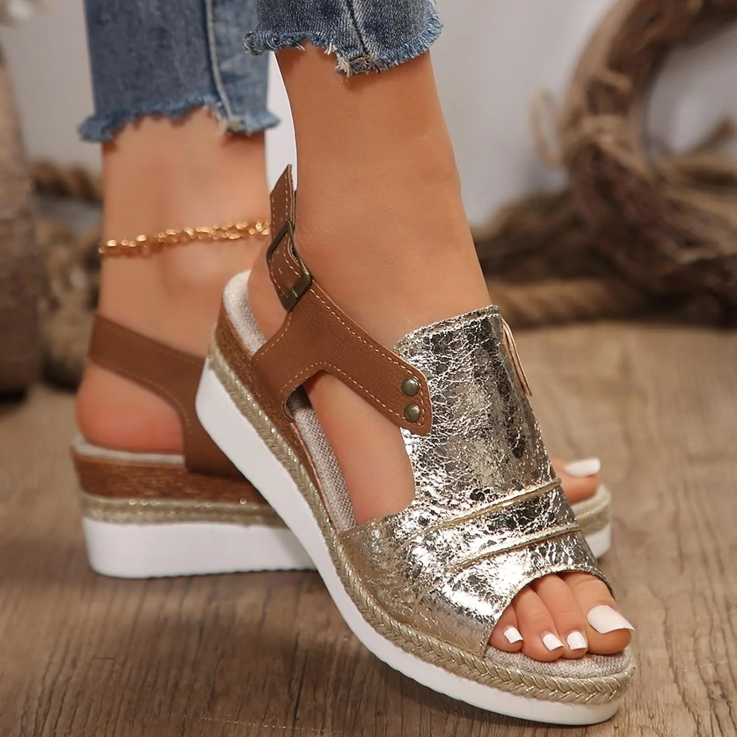 Orthopedic Wedge Sandals for Women 2025 Summer Dressy Open Toe Casual Strappy High Wedges Slip on Sandals Boho Summer Beach Ladies Comfortable Outdoor Boho Wedges Sandal