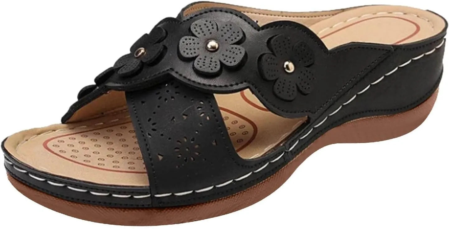 Orthopedic Wedge Sandals for Women Dressy Summer 2025,Womens Hollow Flower Comfortable Sandals Arch Support Casual Slippers Slip On Platform Wedge Sandals Sandalias Beach Slide Walking Flip Flops