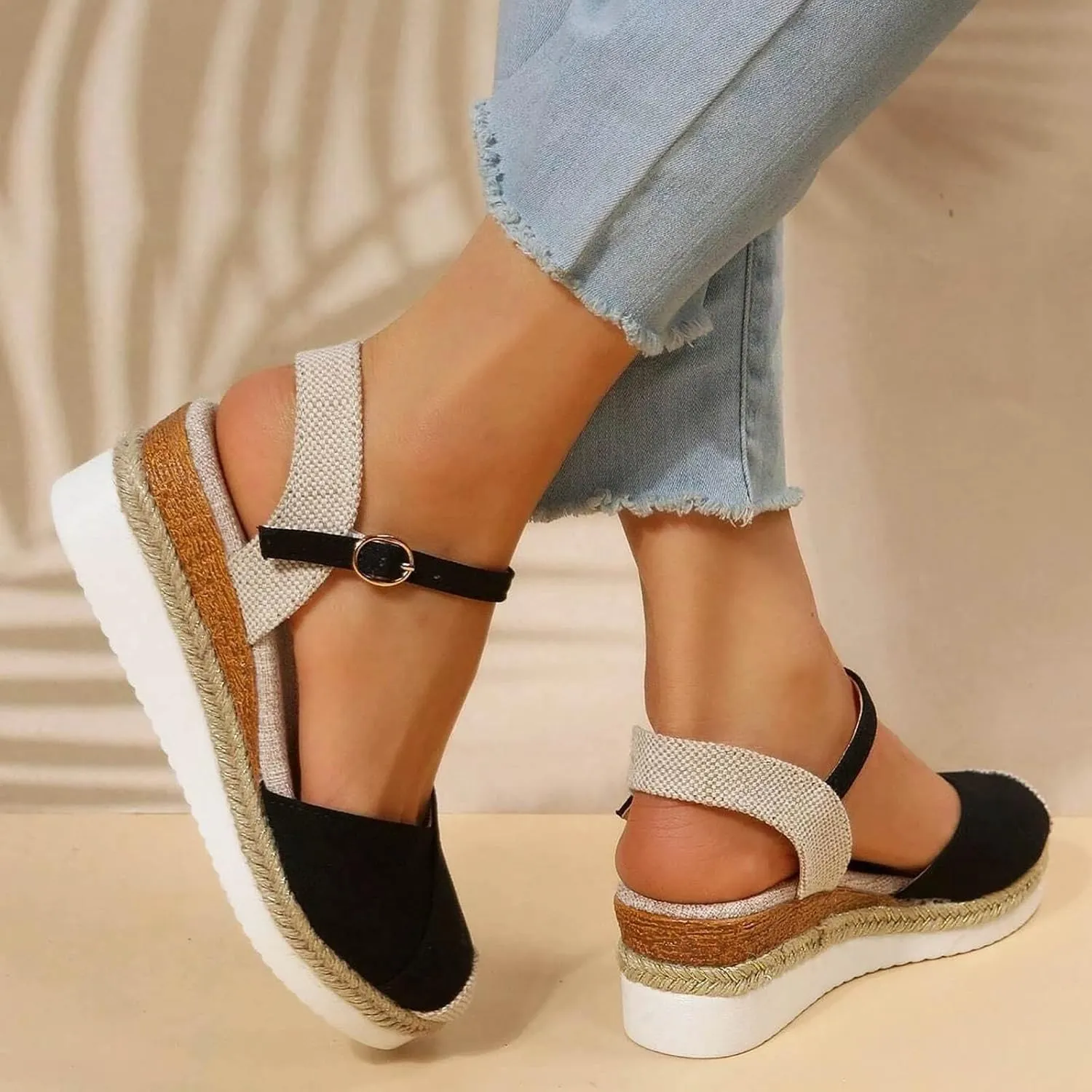 Orthopedic Wedge Sandals for Women Dressy Summer Platform Espadrilles Open Toe Ankle Strap Sandals Womens Casual Strappy Beach Vacation Sandals Comfortable Walking Outdoor Shoes