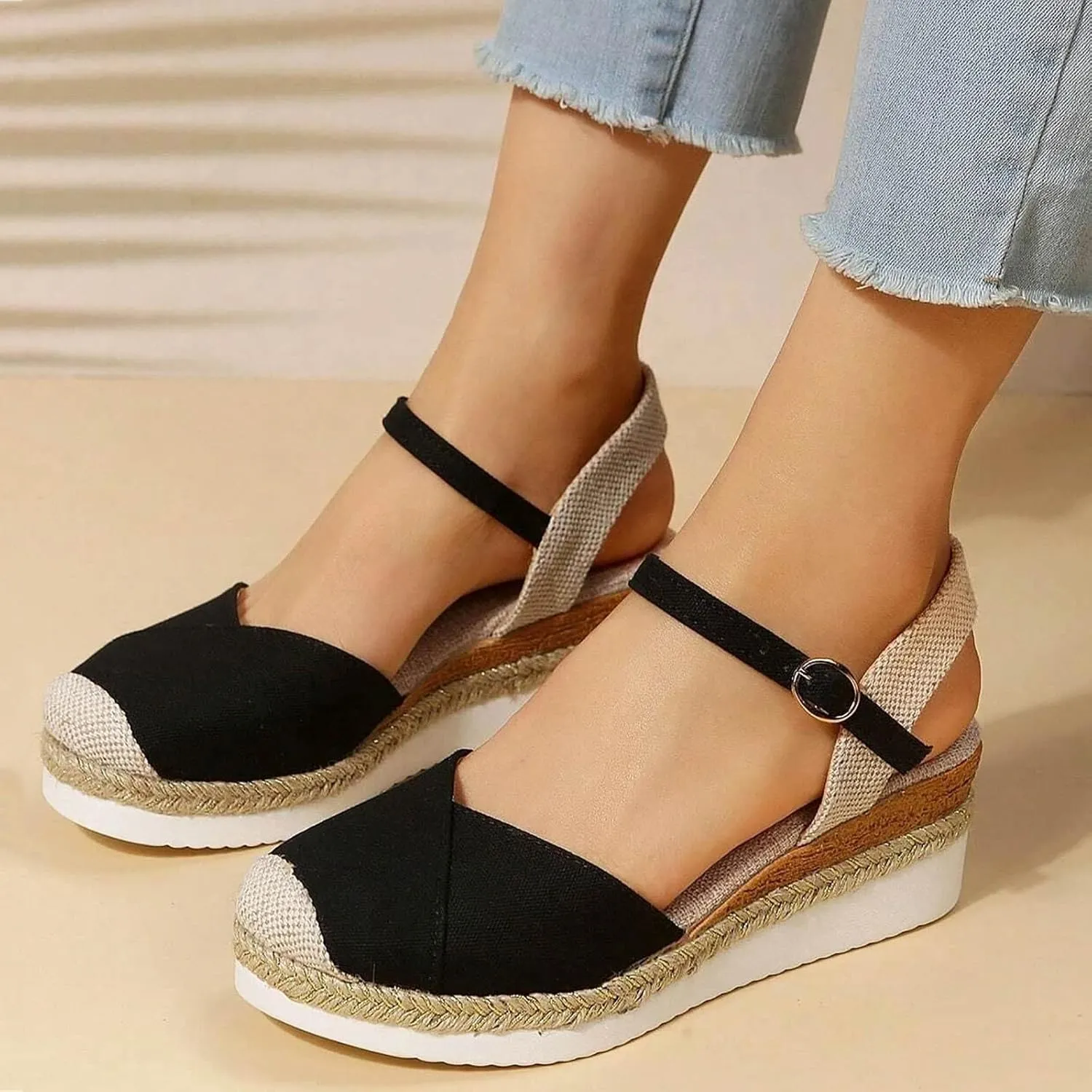 Orthopedic Wedge Sandals for Women Dressy Summer Platform Espadrilles Open Toe Ankle Strap Sandals Womens Casual Strappy Beach Vacation Sandals Comfortable Walking Outdoor Shoes