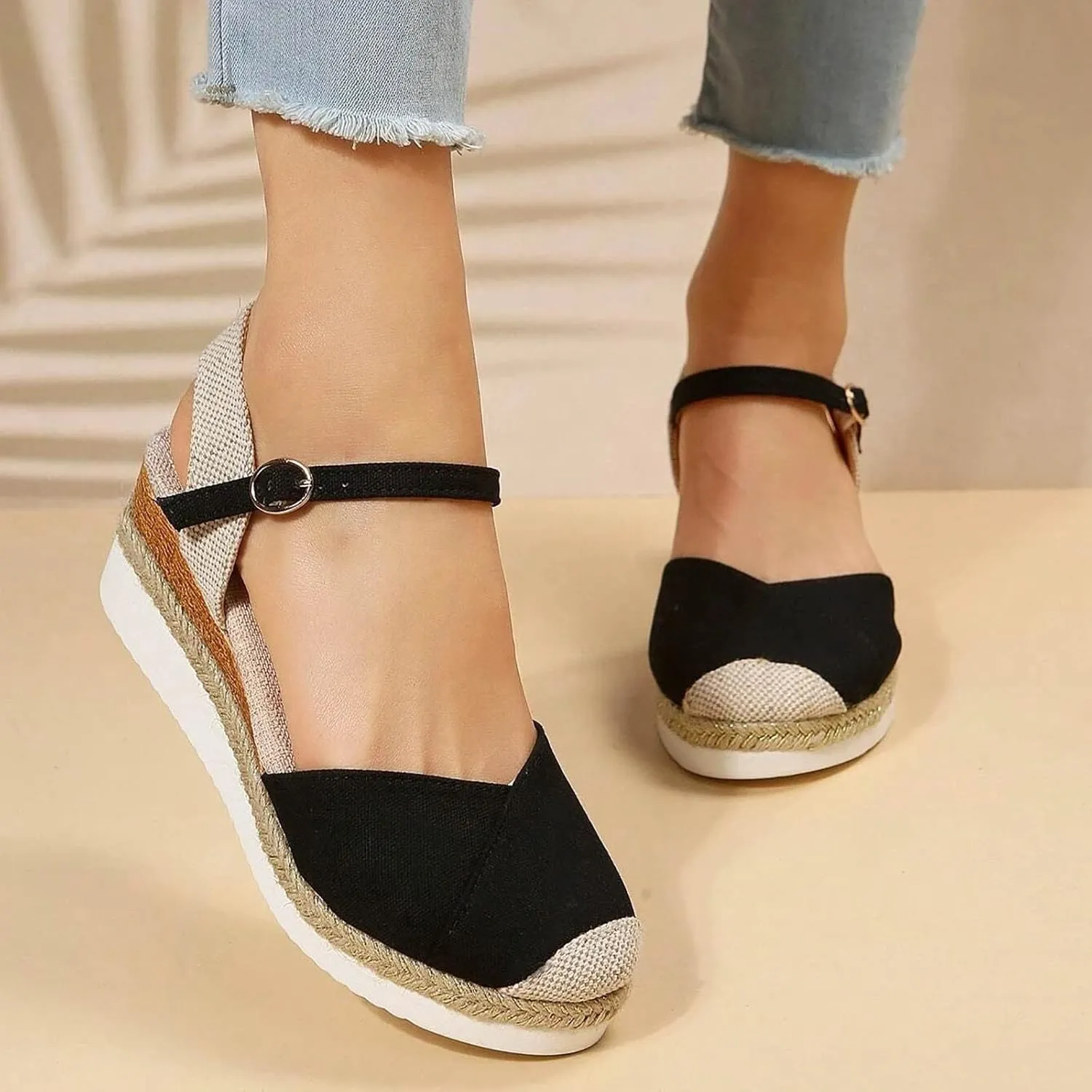 Orthopedic Wedge Sandals for Women Dressy Summer Platform Espadrilles Open Toe Ankle Strap Sandals Womens Casual Strappy Beach Vacation Sandals Comfortable Walking Outdoor Shoes