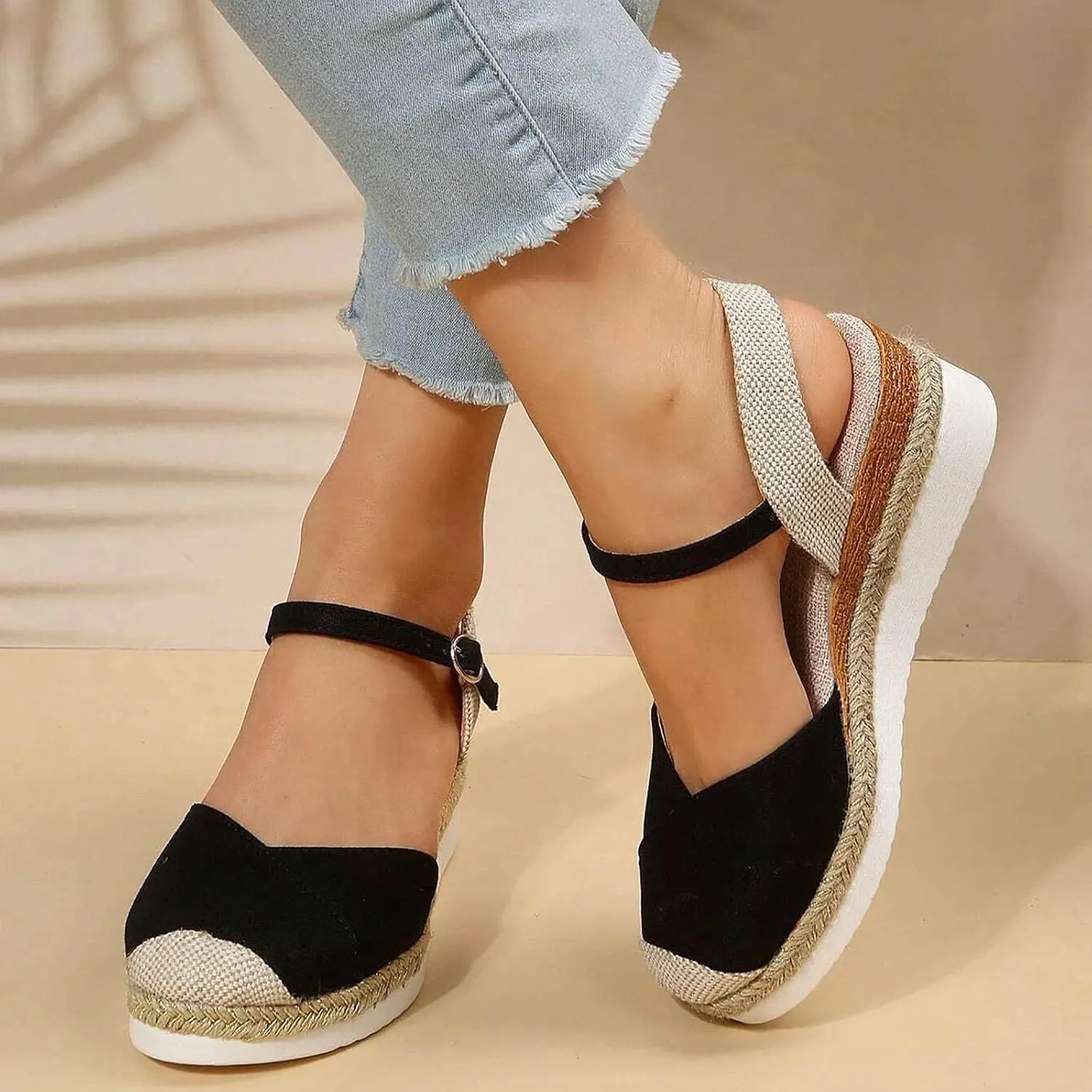 Orthopedic Wedge Sandals for Women Dressy Summer Platform Espadrilles Open Toe Ankle Strap Sandals Womens Casual Strappy Beach Vacation Sandals Comfortable Walking Outdoor Shoes