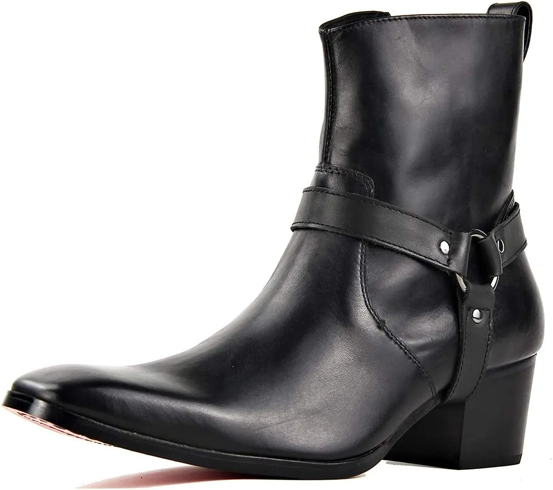 OSSTONE Dress Boot for Men Leather Chelsea Boots Casual Heel Shoes Zipper-up OS-JY002-US