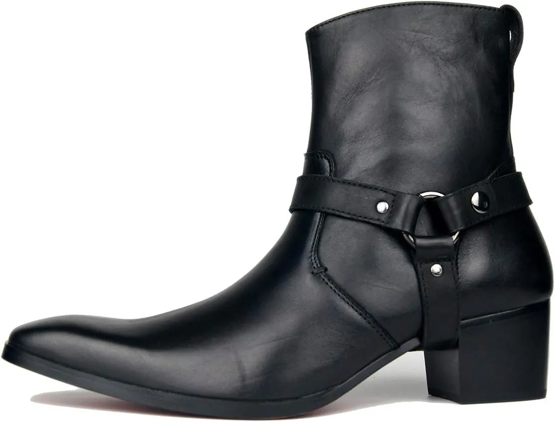 OSSTONE Dress Boot for Men Leather Chelsea Boots Casual Heel Shoes Zipper-up OS-JY002-US