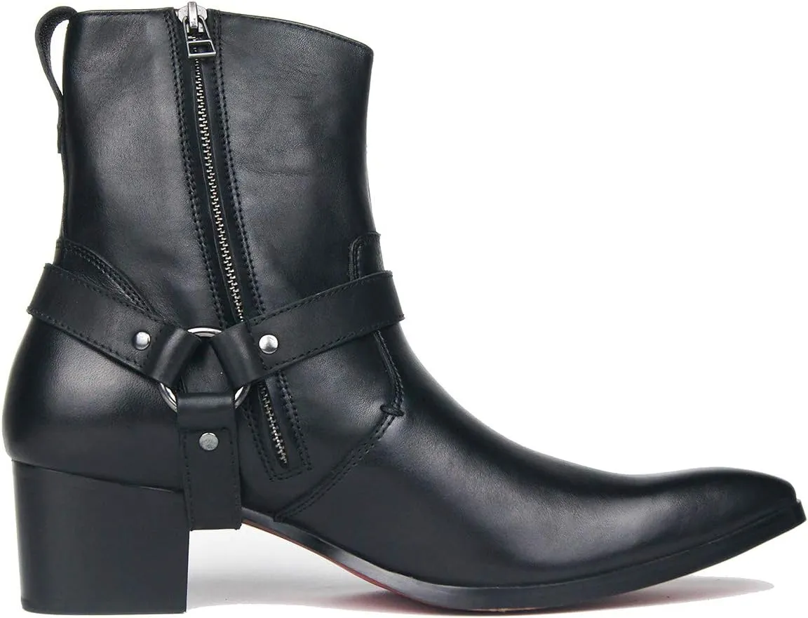 OSSTONE Dress Boot for Men Leather Chelsea Boots Casual Heel Shoes Zipper-up OS-JY002-US