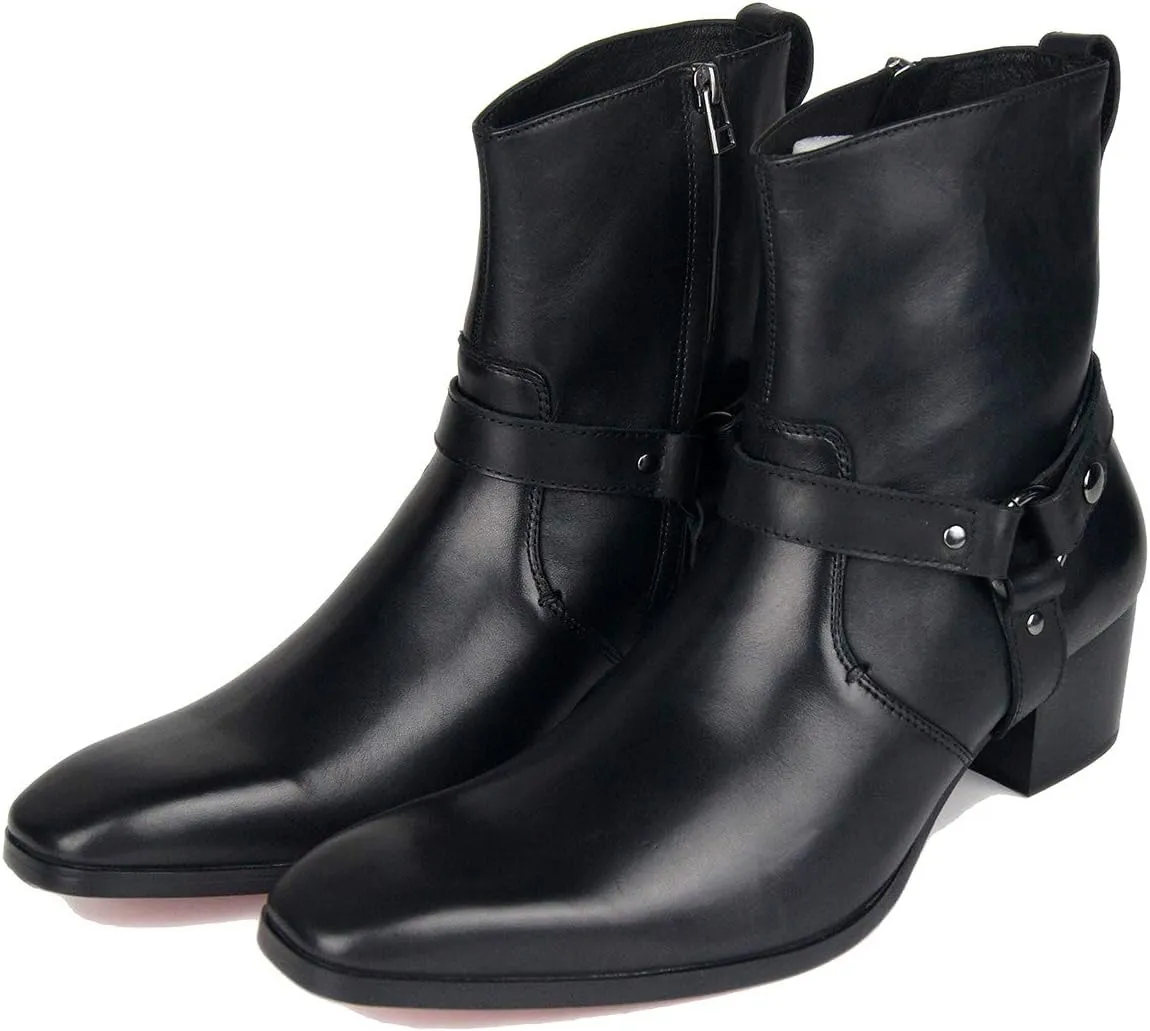OSSTONE Dress Boot for Men Leather Chelsea Boots Casual Heel Shoes Zipper-up OS-JY002-US