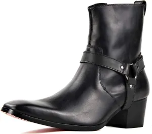 OSSTONE Dress Boot for Men Leather Chelsea Boots Casual Heel Shoes Zipper-up OS-JY002-US