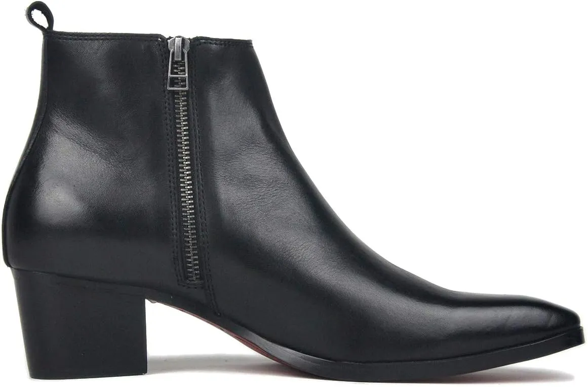 OSSTONE Dress Boot for Men Leather Chukka Designer Chelsea Boots Casual Heel Shoes Zipper-up OS-JY008