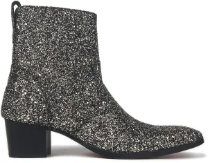 OSSTONE Dress Boot for Men Leather Glitter Chukka Designer Boots Casual Heel Shoes Zipper-up