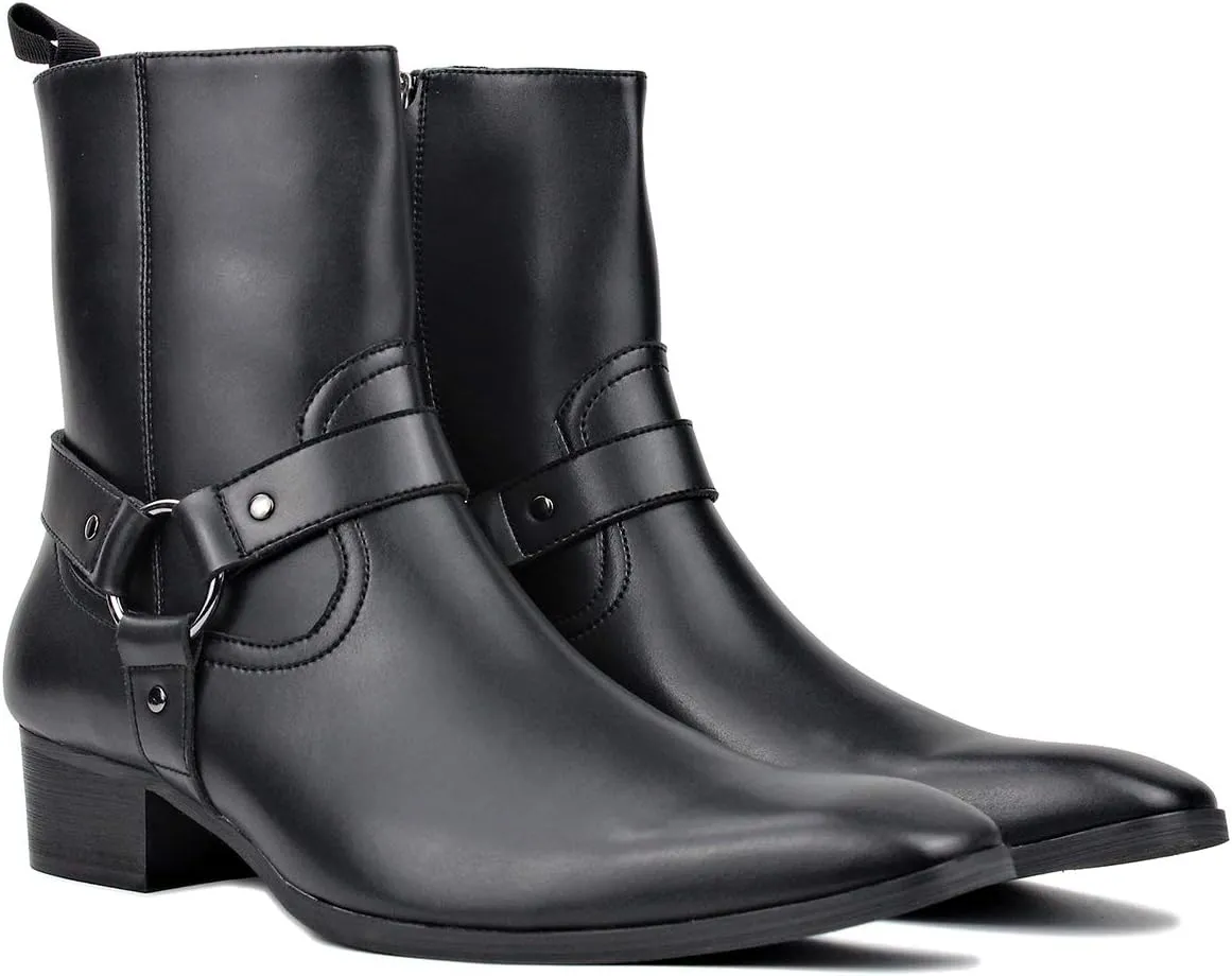 OSSTONE Men Chelsea Ankle Boots Leather Microfiber Chukka Designer Boots with Side Zipper Heel Dress Boots JY015-CQ