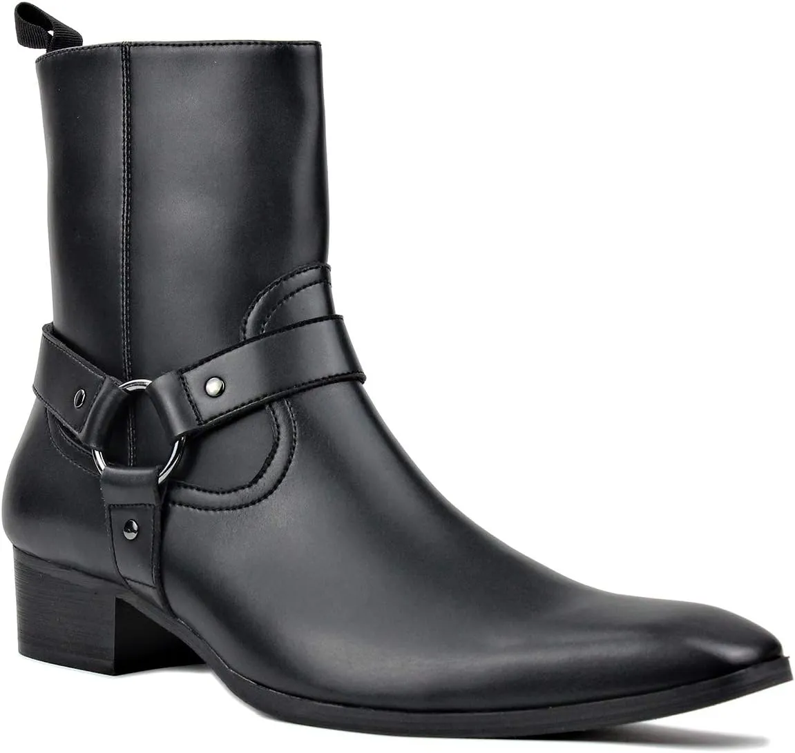 OSSTONE Men Chelsea Ankle Boots Leather Microfiber Chukka Designer Boots with Side Zipper Heel Dress Boots JY015-CQ
