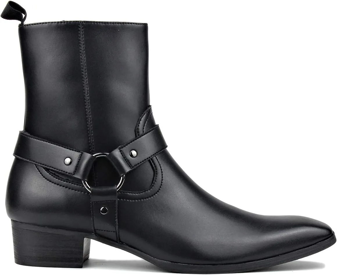 OSSTONE Men Chelsea Ankle Boots Leather Microfiber Chukka Designer Boots with Side Zipper Heel Dress Boots JY015-CQ