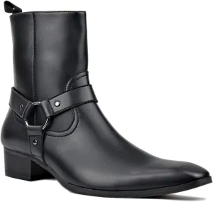 OSSTONE Men Chelsea Ankle Boots Leather Microfiber Chukka Designer Boots with Side Zipper Heel Dress Boots JY015-CQ