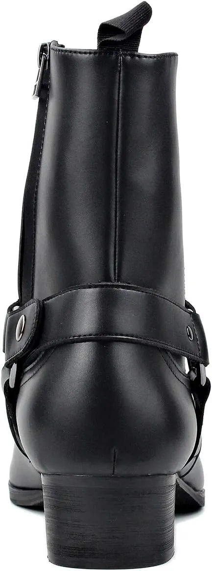 OSSTONE Men Chelsea Ankle Boots Leather Microfiber Chukka Designer Boots with Side Zipper Heel Dress Boots JY015-CQ