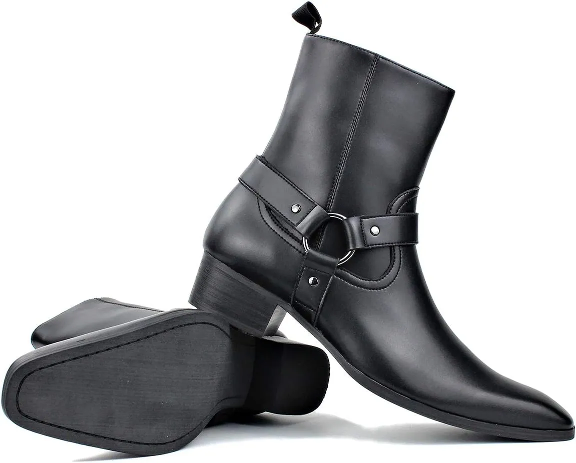OSSTONE Men Chelsea Ankle Boots Leather Microfiber Chukka Designer Boots with Side Zipper Heel Dress Boots JY015-CQ