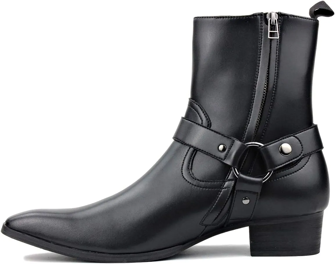 OSSTONE Men Chelsea Ankle Boots Leather Microfiber Chukka Designer Boots with Side Zipper Heel Dress Boots JY015-CQ