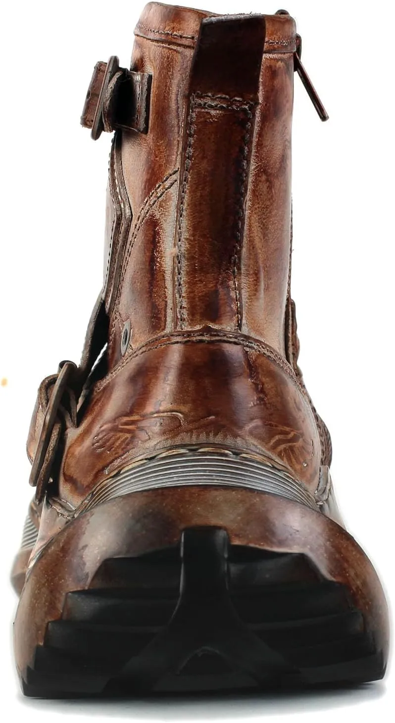 OSSTONE Vintage Moto Boots for Men Fashion lace-up Leather Casual Walking Shoes Retro Chukka Boots OS-5008-S-4-Caramel-Brown