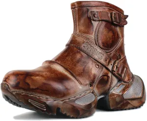 OSSTONE Vintage Moto Boots for Men Fashion lace-up Leather Casual Walking Shoes Retro Chukka Boots OS-5008-S-4-Caramel-Brown