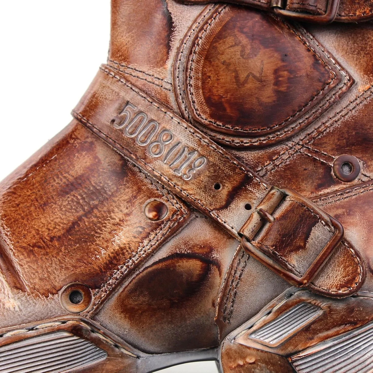 OSSTONE Vintage Moto Boots for Men Fashion lace-up Leather Casual Walking Shoes Retro Chukka Boots OS-5008-S-4-Caramel-Brown