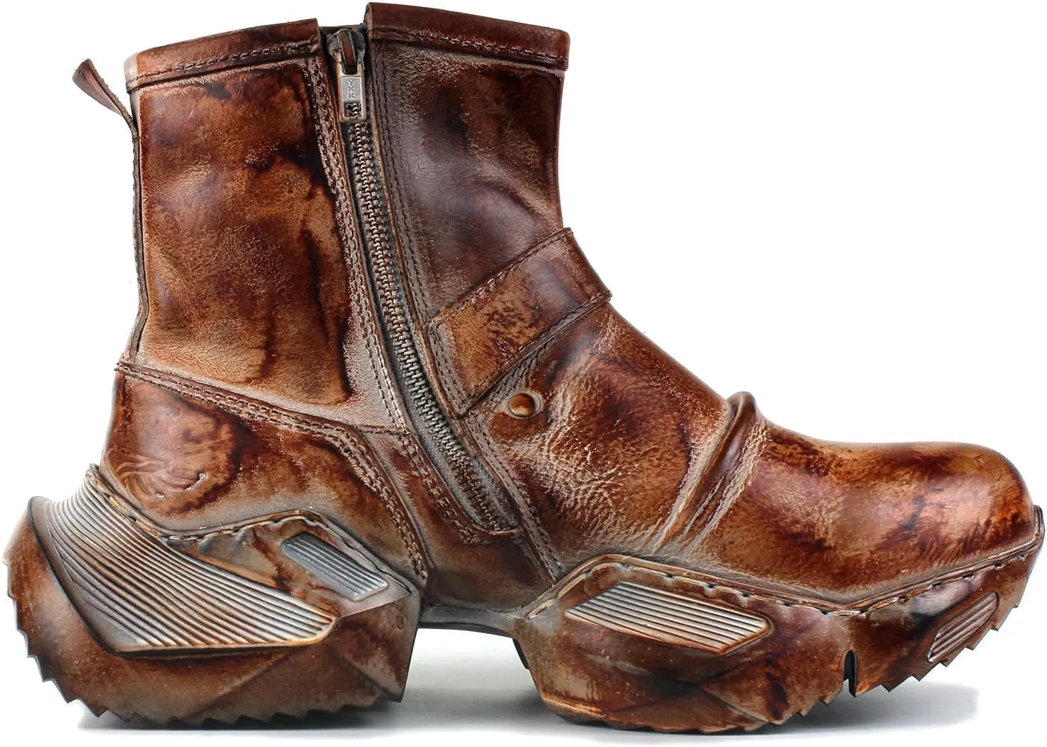OSSTONE Vintage Moto Boots for Men Fashion lace-up Leather Casual Walking Shoes Retro Chukka Boots OS-5008-S-4-Caramel-Brown
