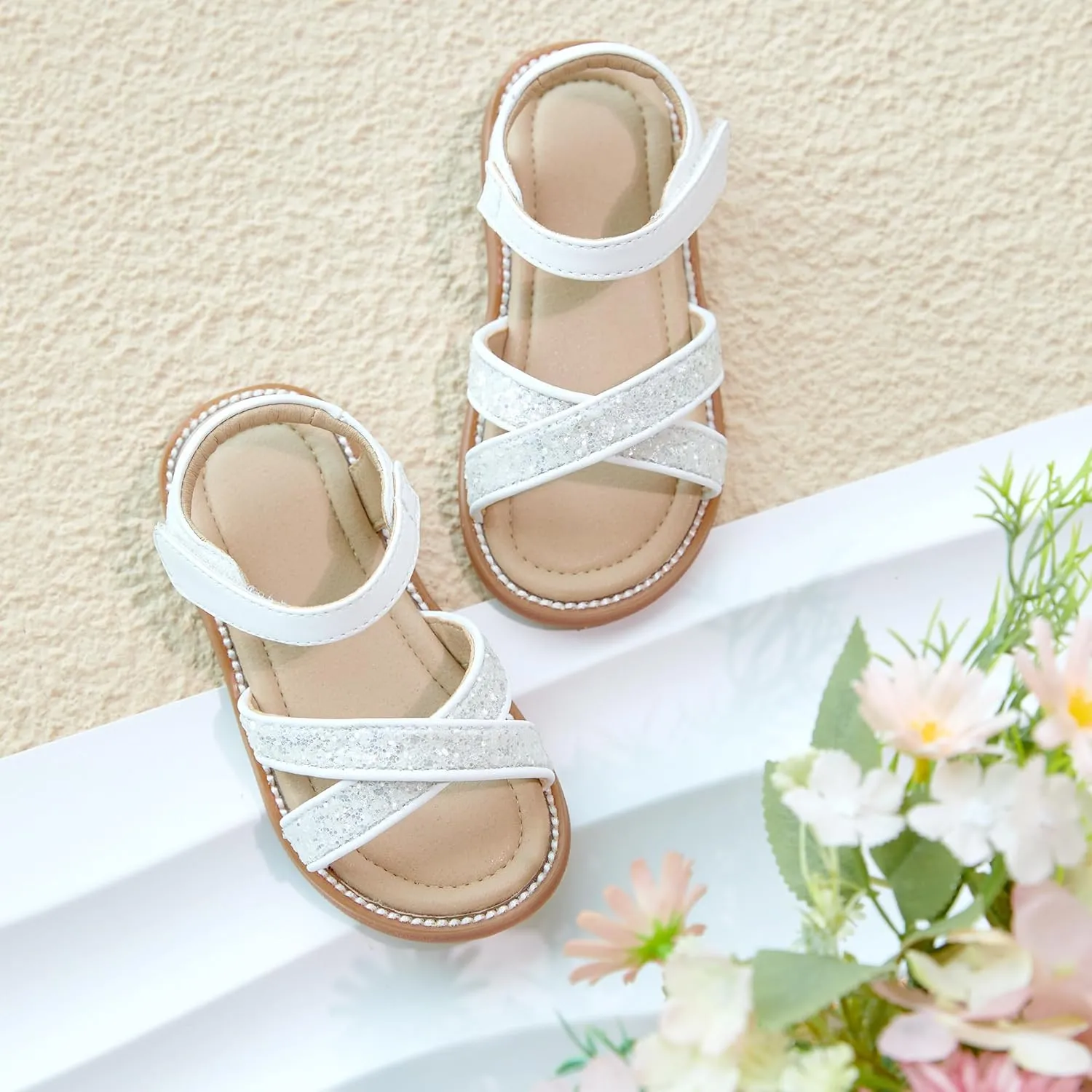 Otter MOMO Girls Open Toe Princess Flat Sandals with Comfort Sole Summer Sandals