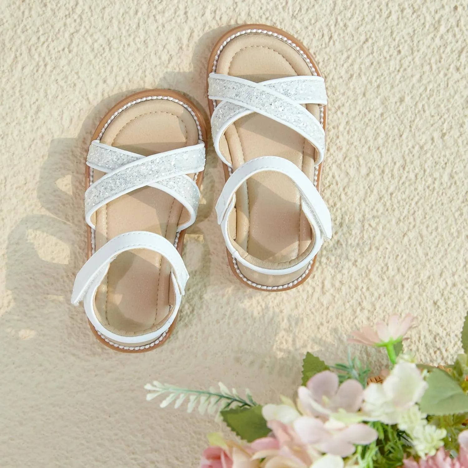 Otter MOMO Girls Open Toe Princess Flat Sandals with Comfort Sole Summer Sandals