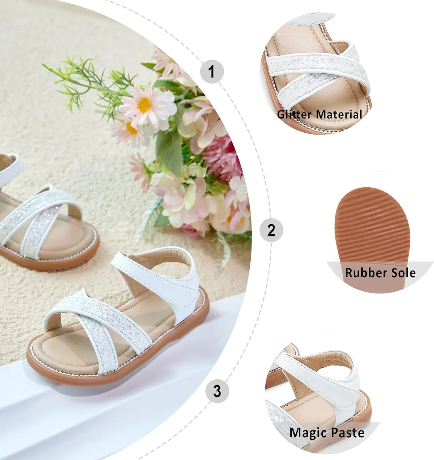Otter MOMO Girls Open Toe Princess Flat Sandals with Comfort Sole Summer Sandals