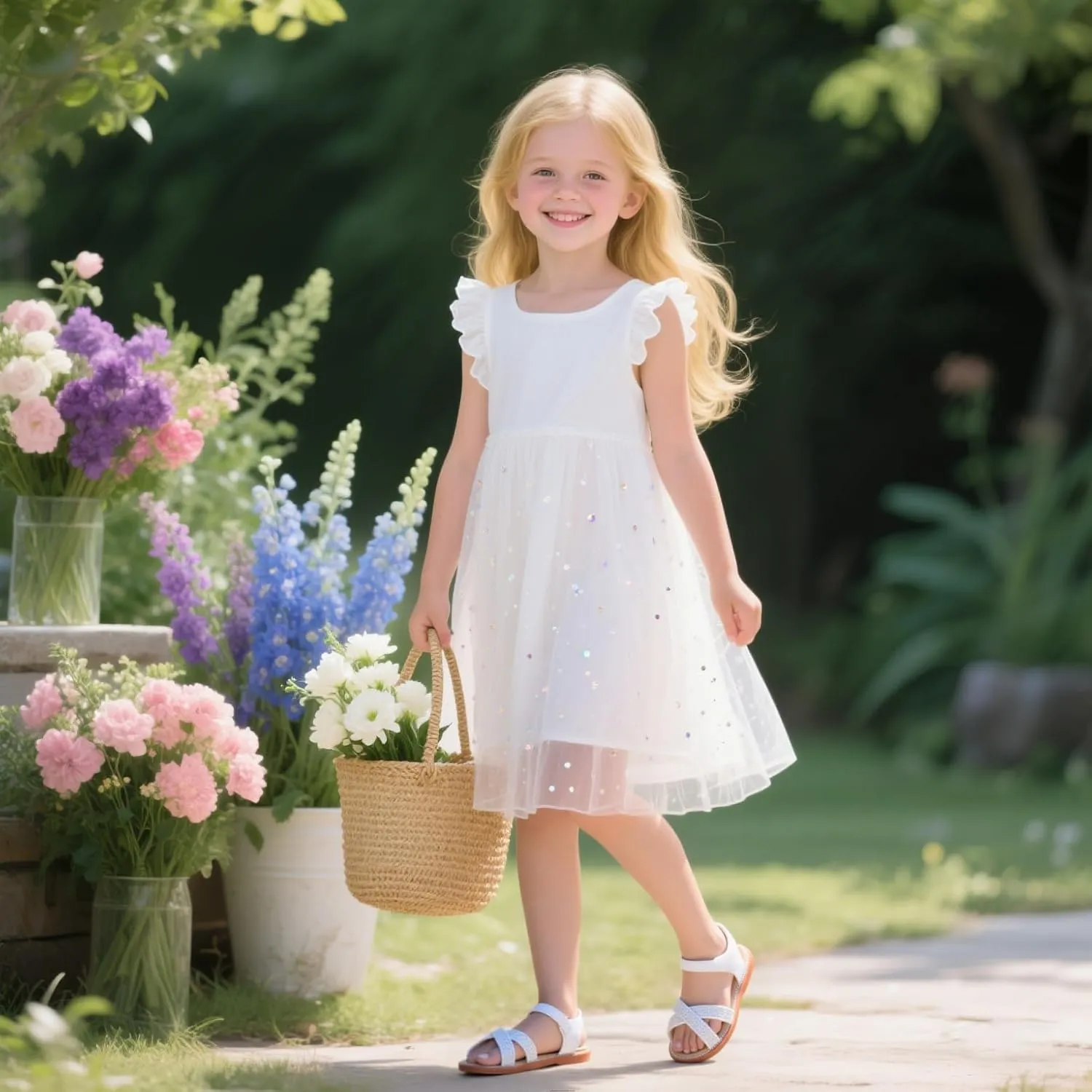 Otter MOMO Girls Open Toe Princess Flat Sandals with Comfort Sole Summer Sandals