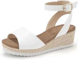 PANDANINJIA Girls Wedge Sandals Espadrilles Platform Heels for Girls Dress Shoes Ankle Strap Little Big Kids Sandals Summer Shoes