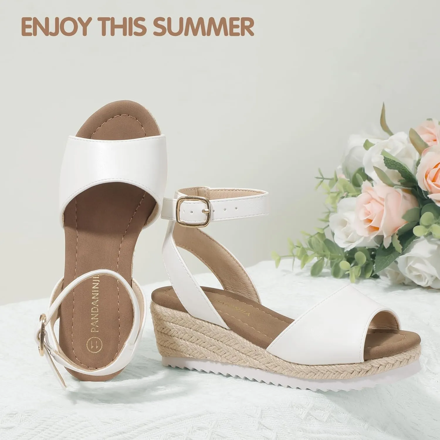PANDANINJIA Girls Wedge Sandals Espadrilles Platform Heels for Girls Dress Shoes Ankle Strap Little Big Kids Sandals Summer Shoes