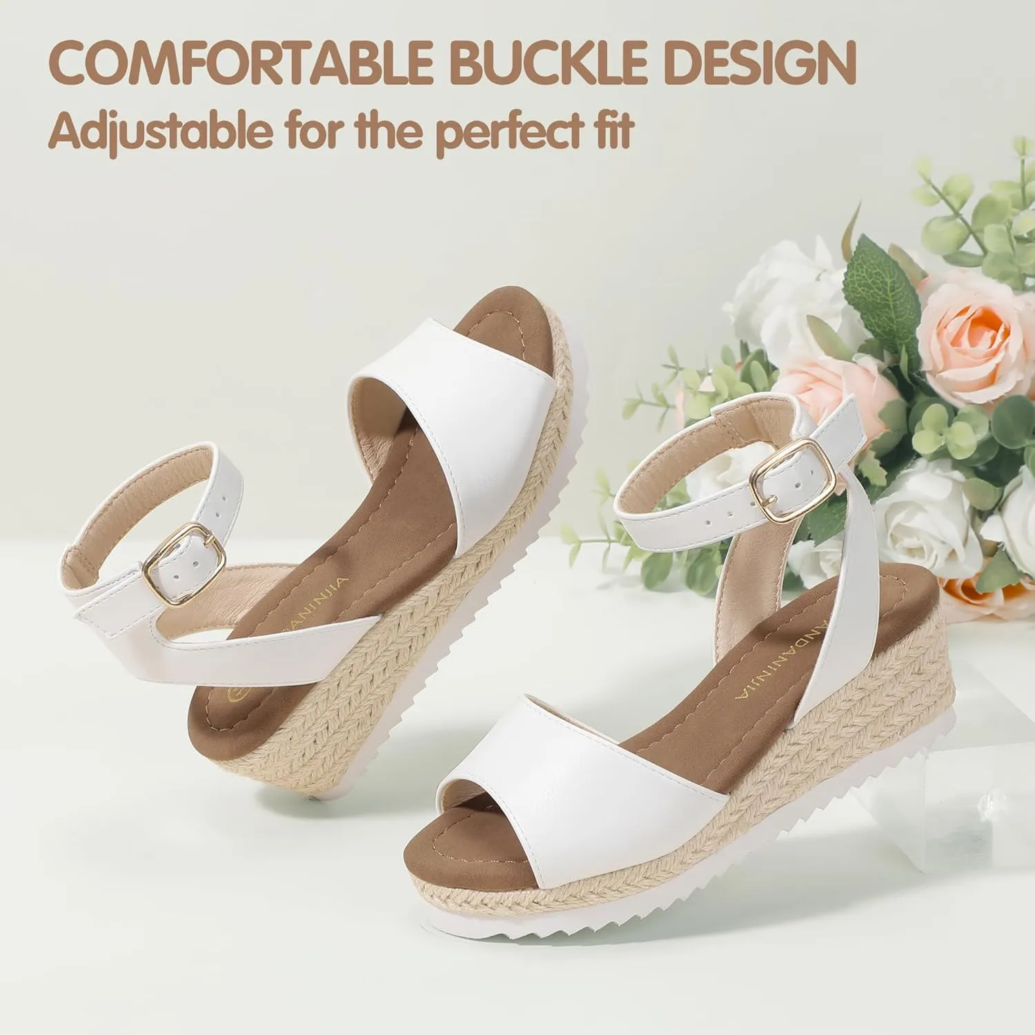 PANDANINJIA Girls Wedge Sandals Espadrilles Platform Heels for Girls Dress Shoes Ankle Strap Little Big Kids Sandals Summer Shoes