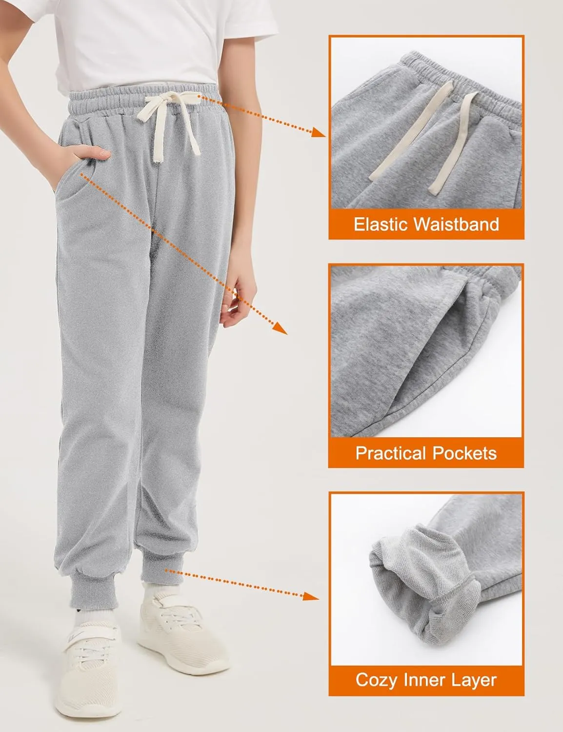 PEHMEA Boys Girls Sweatpants 3 Pack Active Jogger Pants with Pockets Drawstring for Kids 5-14 Years