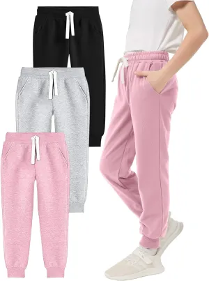 PEHMEA Boys Girls Sweatpants 3 Pack Active Jogger Pants with Pockets Drawstring for Kids 5-14 Years