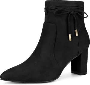Perphy Bow Tie Booties Ankle Boots Pointed Toe Block Heel Boots for Women