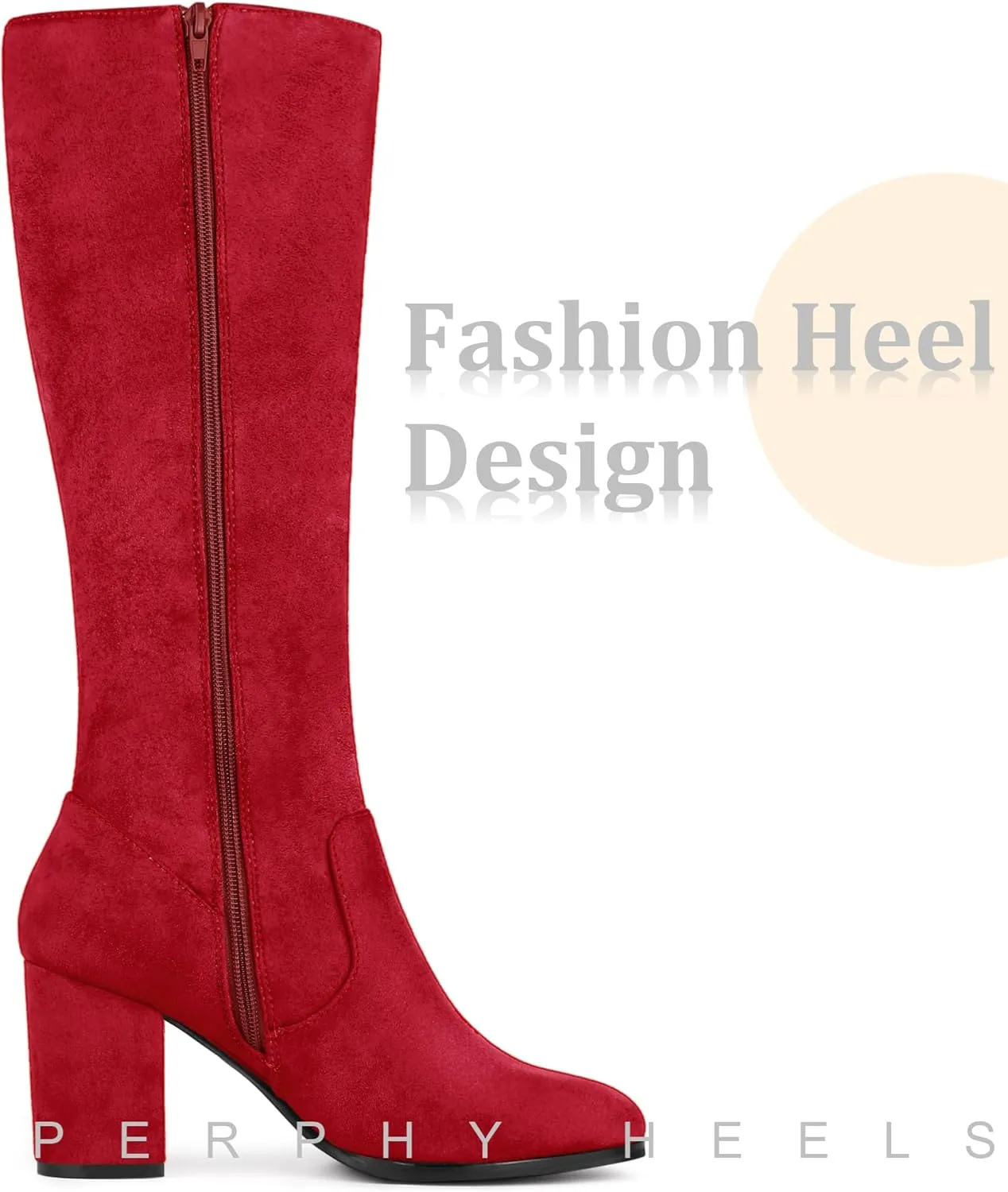 Perphy Round Toe Chunky Heels Knee High Boots for Women
