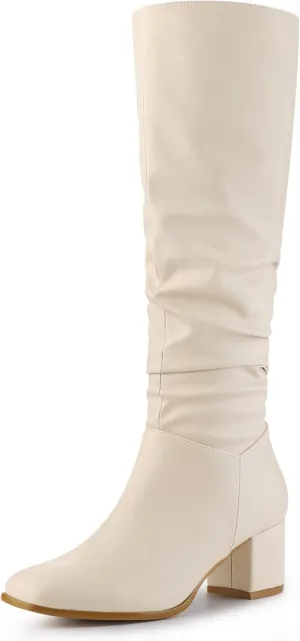 Perphy Thigh High Dress Boots Square Toe Chunky Heel Slouch Knee Highs Boots for Women