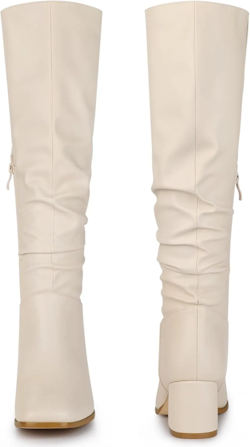 Perphy Thigh High Dress Boots Square Toe Chunky Heel Slouch Knee Highs Boots for Women