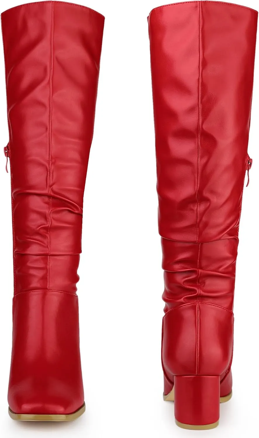 Perphy Thigh High Dress Boots Square Toe Chunky Heel Slouch Knee Highs Boots for Women