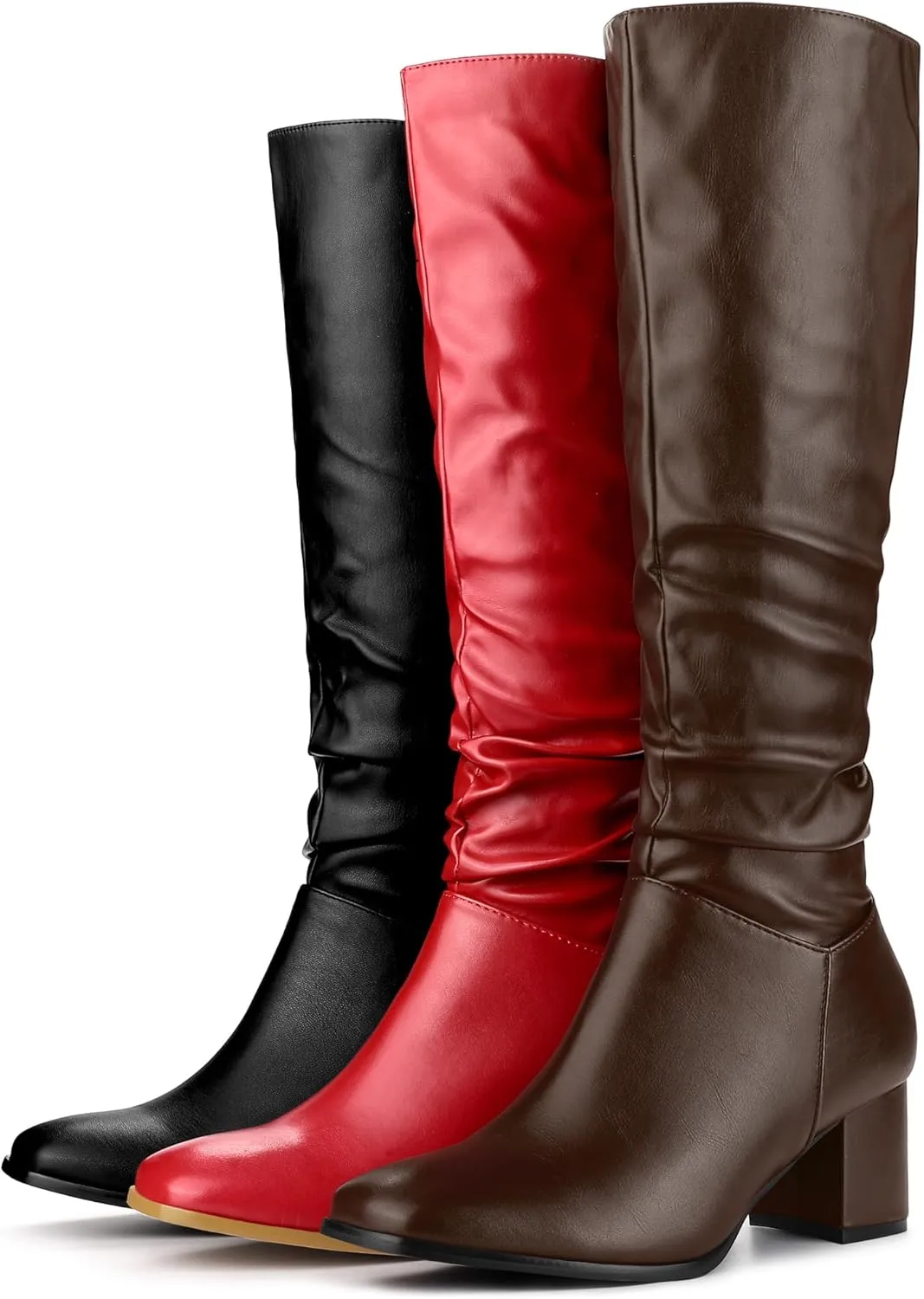 Perphy Thigh High Dress Boots Square Toe Chunky Heel Slouch Knee Highs Boots for Women
