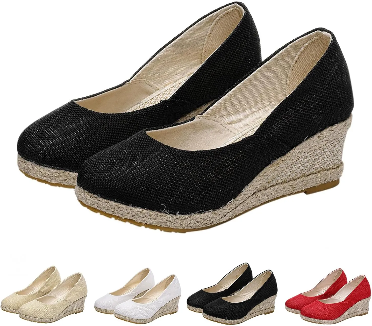 Platform Espadrilles for Women Dressy Closed Toe Slingback Pointed Toe Comfortable Wedge Pumps Shoes Slip On Wedge Sandals Mid Low Heel Canvas Walking Shoes
