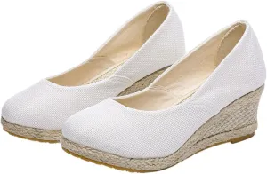 Platform Espadrilles for Women Dressy Closed Toe Slingback Pointed Toe Comfortable Wedge Pumps Shoes Slip On Wedge Sandals Mid Low Heel Canvas Walking Shoes