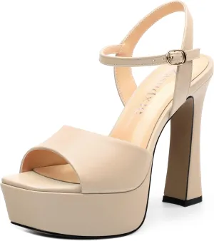Platform High Heels for Women, Chunky Heels Sandals for Women Comfy Square Open Toe Ankle Strap Stylish Heeled Sandals Party Prom Wedding Dress Pumps Shoes 4.7 Inch