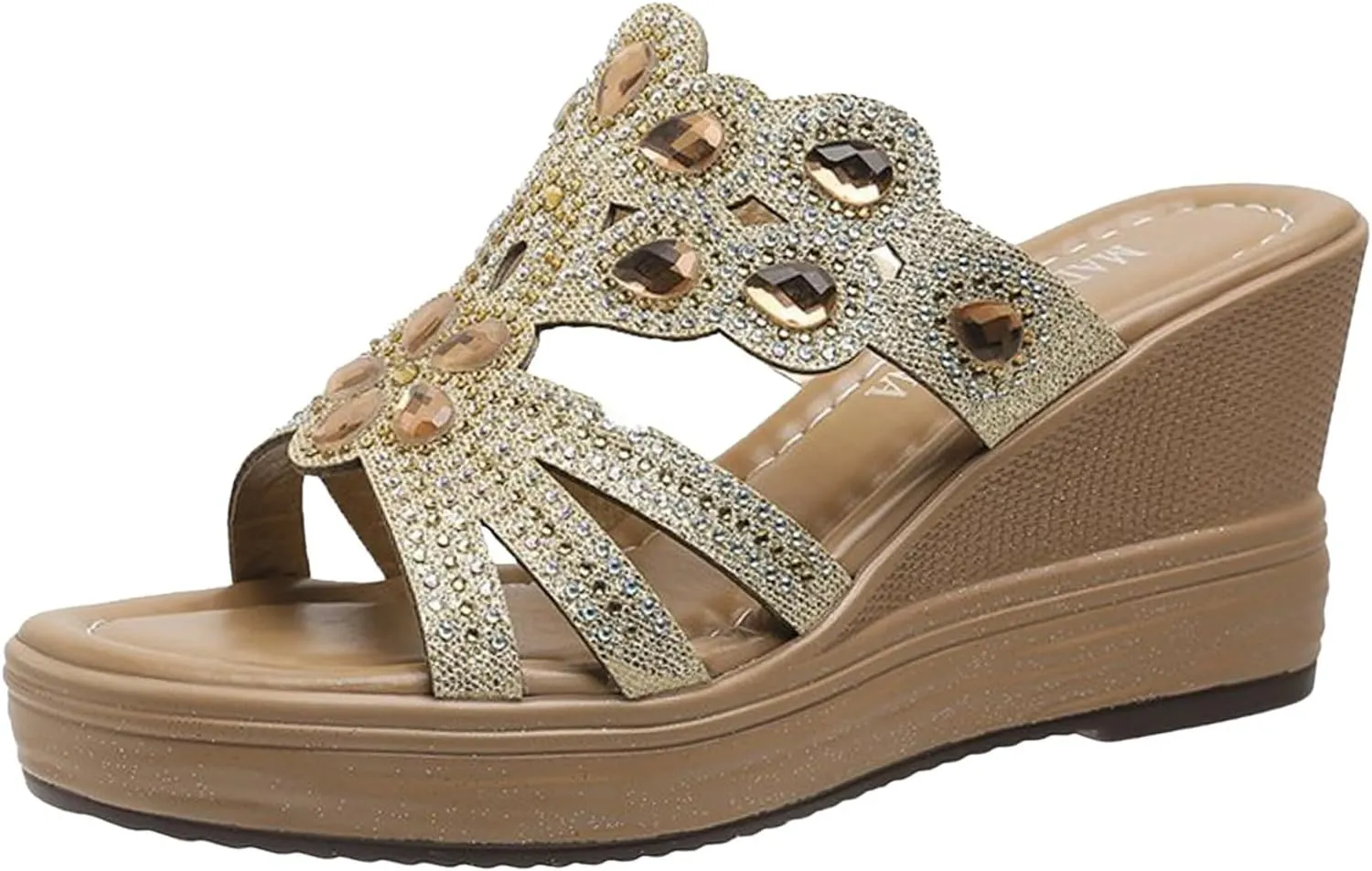 Platform Sandals Women Rhinestone Sequin Wedge Sandals Arch Support Sandal Open Toe Beach Casual Slippers