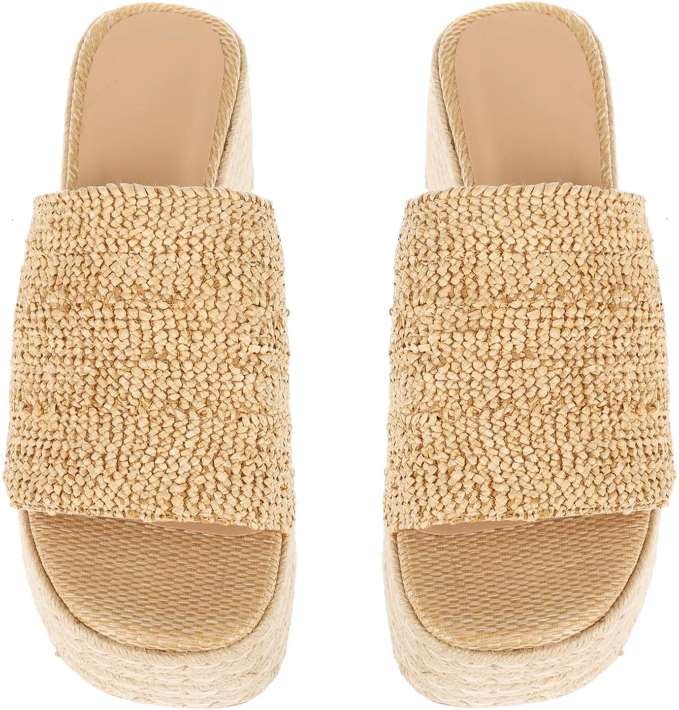 Platform Sandals Women Slip On Wedge Espadrilles for Women Slides Raffia Open Toe Comfort Summer Beach Sandals Bohemian Outdoor Footwear