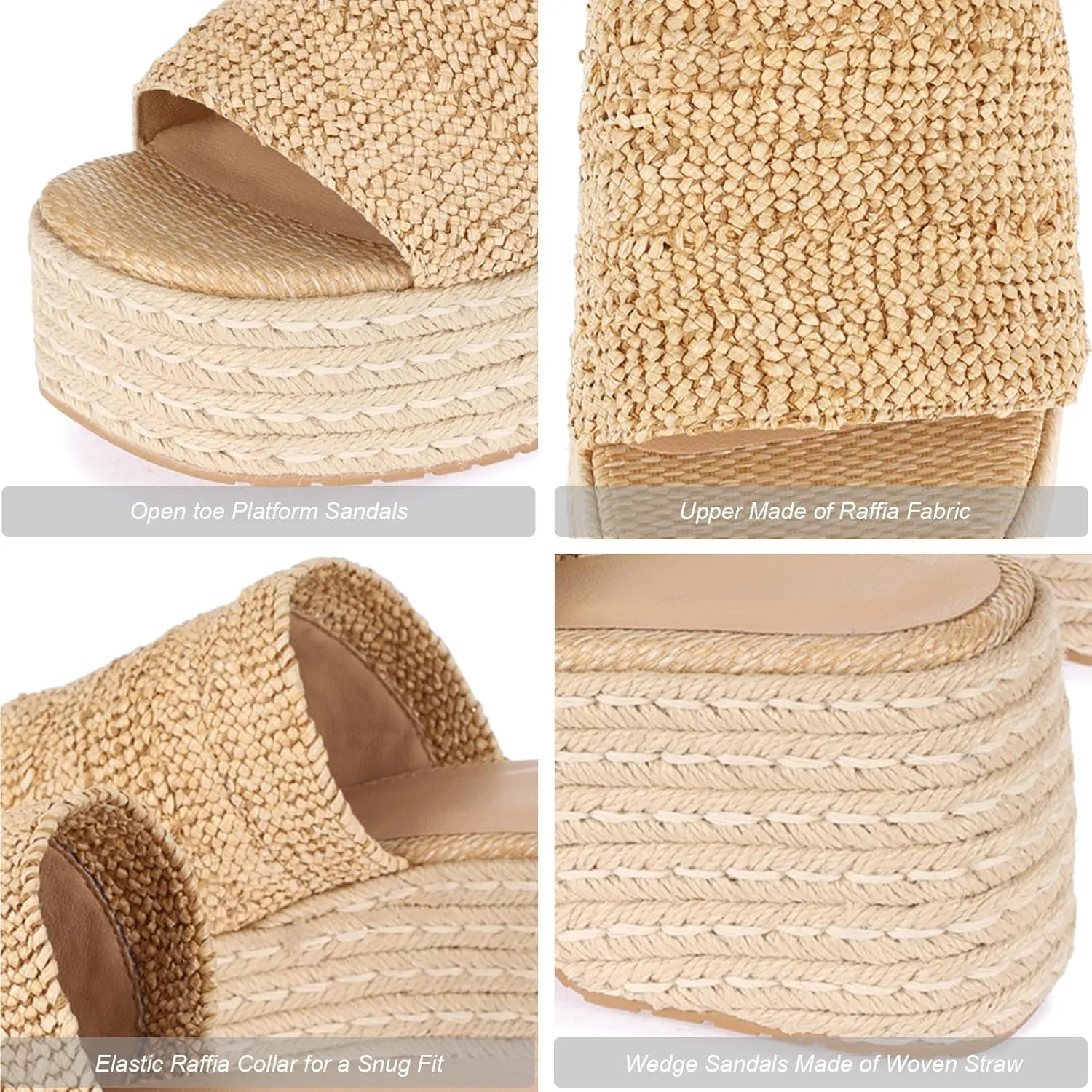 Platform Sandals Women Slip On Wedge Espadrilles for Women Slides Raffia Open Toe Comfort Summer Beach Sandals Bohemian Outdoor Footwear