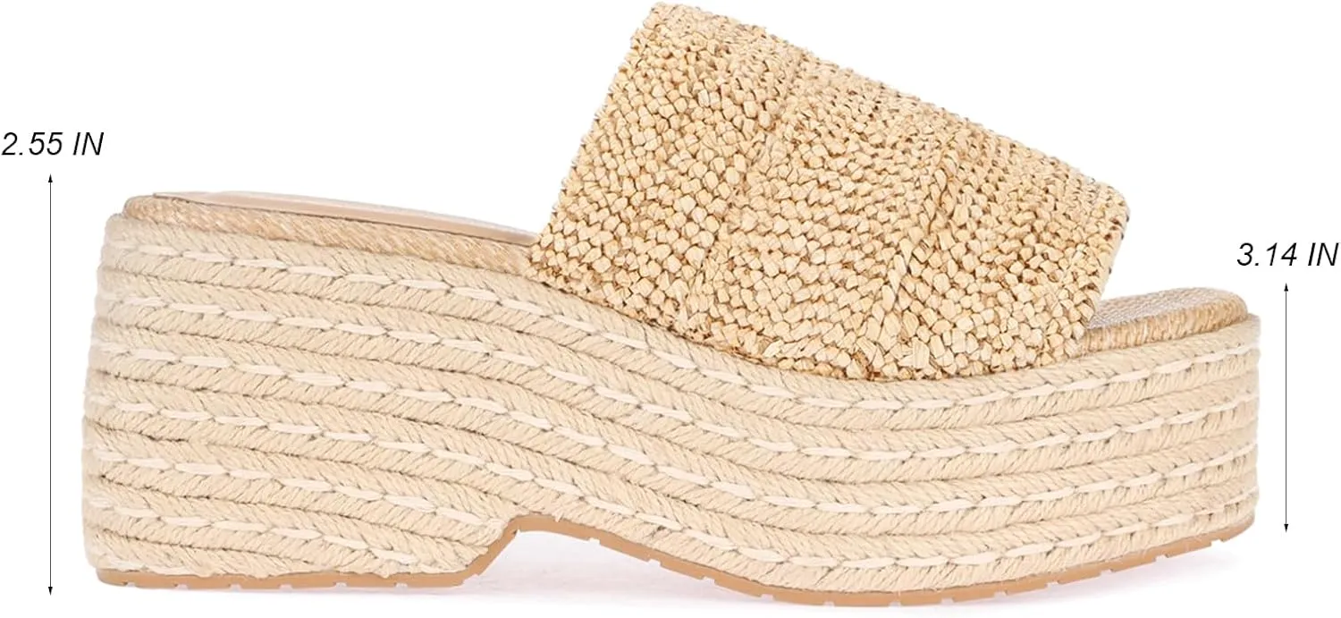 Platform Sandals Women Slip On Wedge Espadrilles for Women Slides Raffia Open Toe Comfort Summer Beach Sandals Bohemian Outdoor Footwear