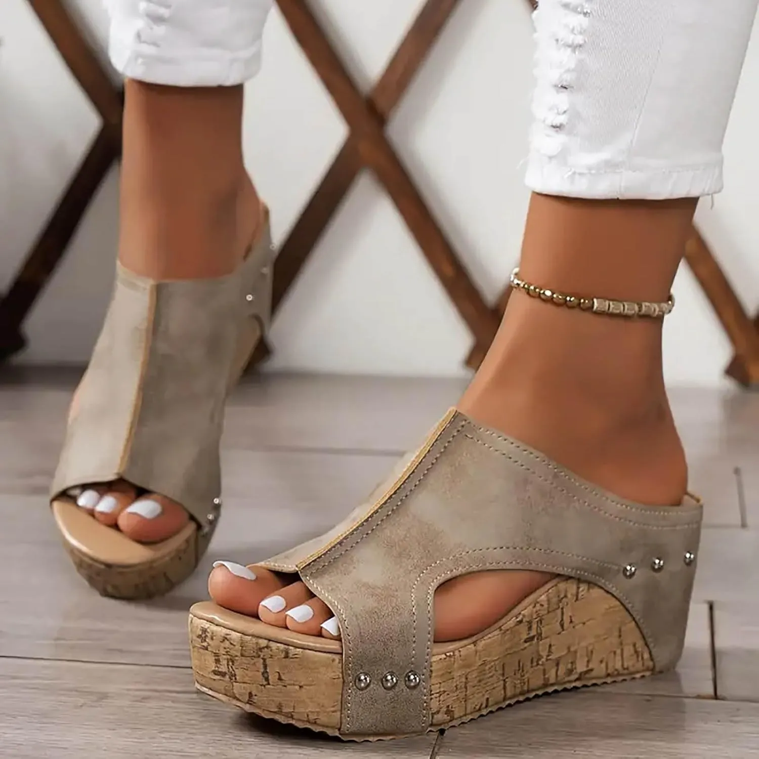 Platform Sandals Women Summer Beach Black Sandals Wedge Heel Slip on Sandals Travel Bohemia Walking Shoes